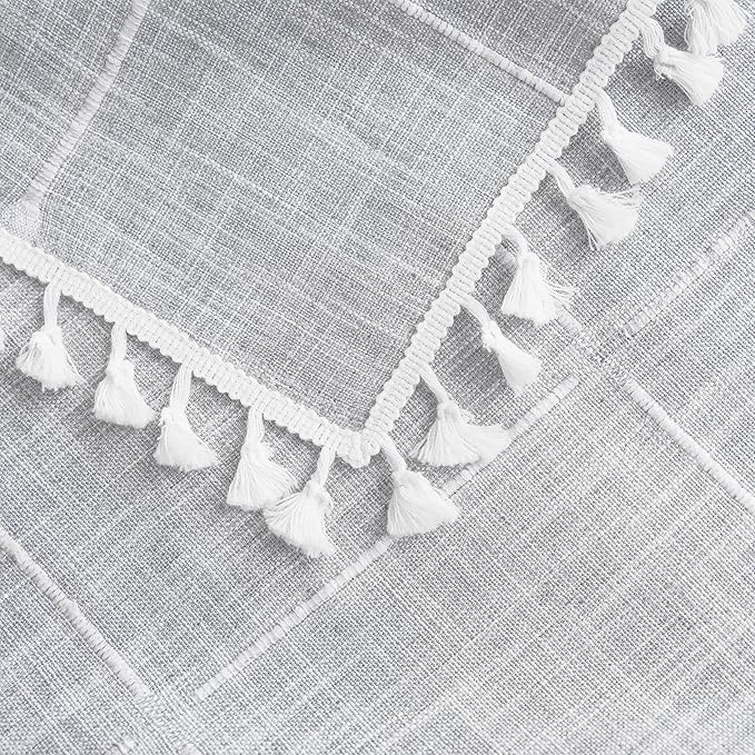 Cotton Linen Rectangular Table Cloth, Wrinkle Resistant, Waterproof Tablecloth, Washable Farmhouse Table Cover with Tassels for Kitchen Dining Party, 55''x70'', 4-6 Seats, Grey