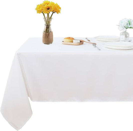 Fitable Rectangle 4 Feet Tablecloth 60x84 inch Tablecloth Stain and Wrinkle Resistant Washable Polyester Table Cloth, Decorative Table Cover for Dining Table, Buffet Parties and Camping White