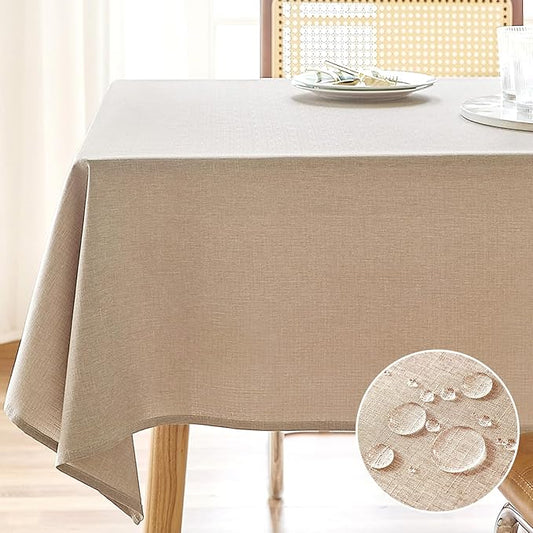 Textured Linen Tablecloth Rectangle 52x70 Waterproof Spill-Proof Wipeable Table Cloth Wrinkle Free Linen Dining Table Cover for Birthday Farmhouse Spring Tablecloths Up to 36‘'X54''