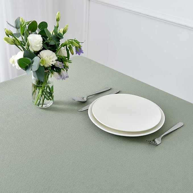 Rectangle Textured Tablecloth Waterproof Spillproof Wrinkle Free Table Cloth, Kitchen Dining Tabletop Decoration, Fabric Table Cover for Outdoor and Indoor Use, 52 x 70 Inch, Sage Green