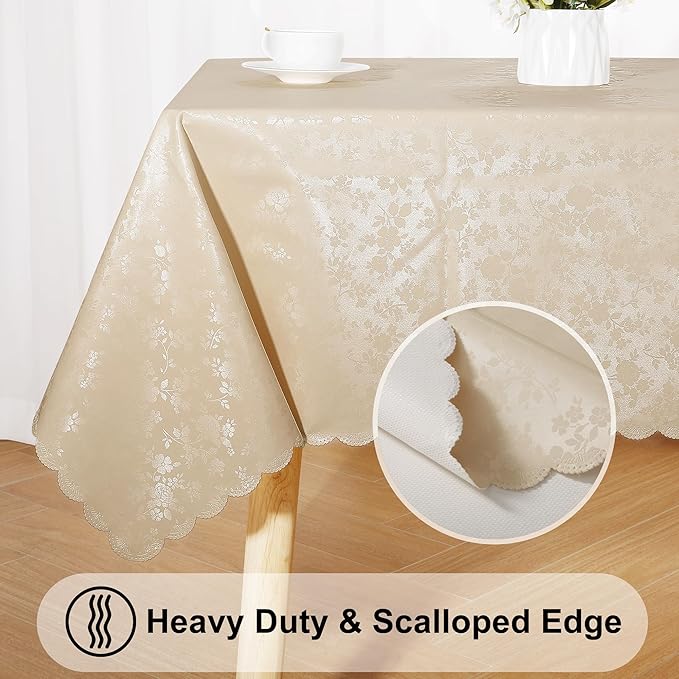 Rectangle Table Cloth, Waterproof Heavy Duty Vinyl Tablecloths, Wipeable Washable Table Cover for Kitchen and Dining Room (Beige, 60" X 84")