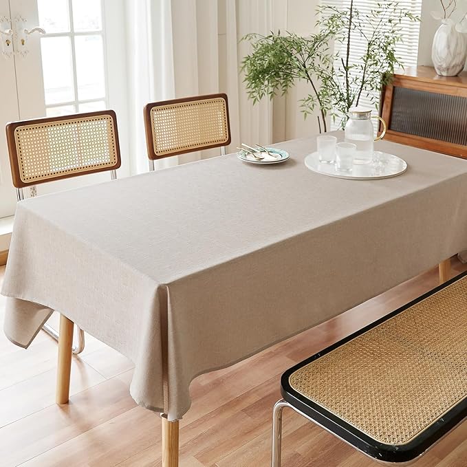 Textured Linen Tablecloth Rectangle 52x70 Waterproof Spill-Proof Wipeable Table Cloth Wrinkle Free Linen Dining Table Cover for Birthday Farmhouse Spring Tablecloths Up to 36‘'X54''